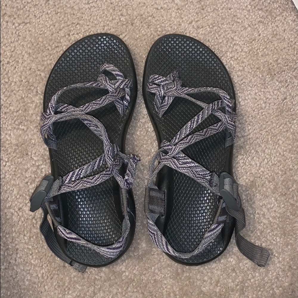 Purple, Grey and White Chacos Sandals